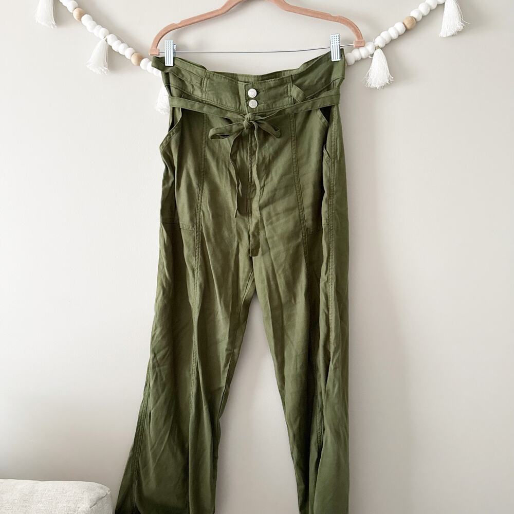 Hudson Cypress Tie Waist Wide Leg Trousers Linen-Blend Green Women's Size 29 - Picture 2 of 5
